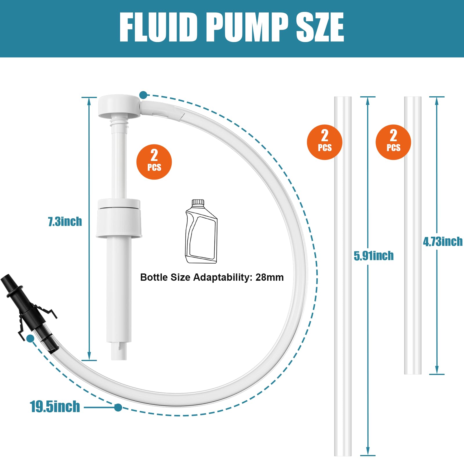 Fluid Pump for Standard Quart Bottles - (2Pack-28mm) 8cc Per Pump Stroke