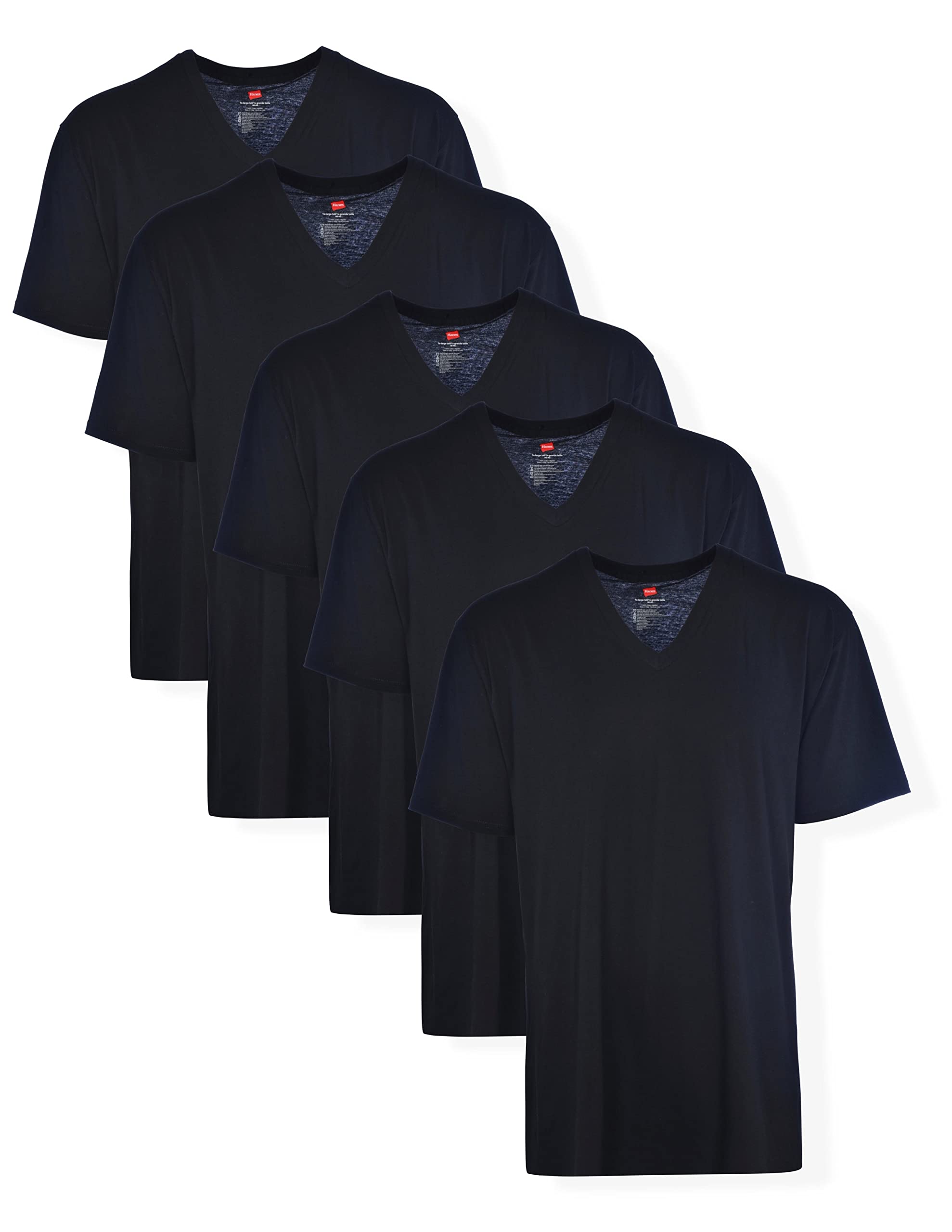 Hanes Mens Tall Man V-Neck T-Shirt (Pack of 5) Black, 2X-Large