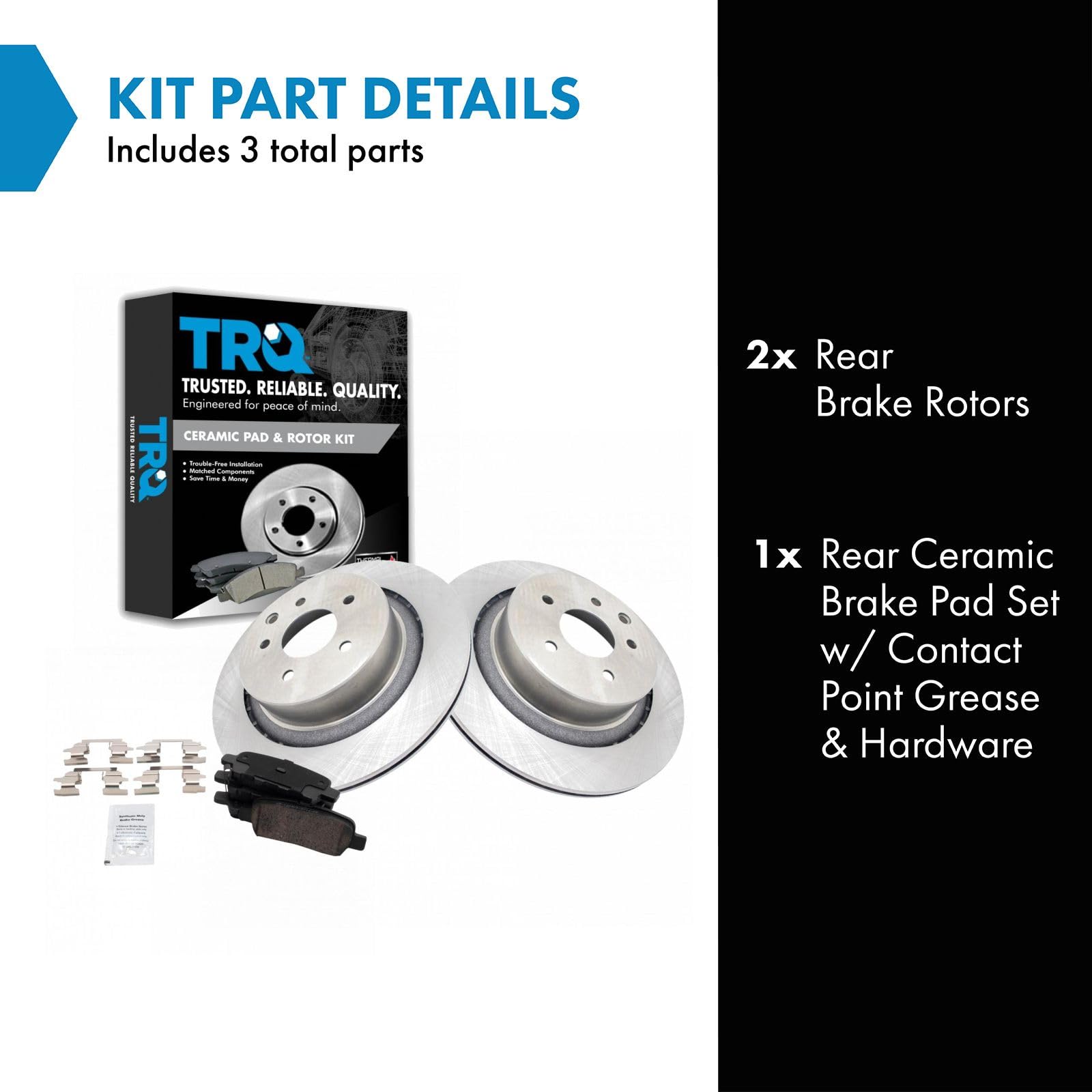 TRQ Rear Brake Pad & Rotor Kit Brake Pads Brake Rotor Ceramic Compatible with 2008-2013 INFINITI G37 2014-2015 Q60