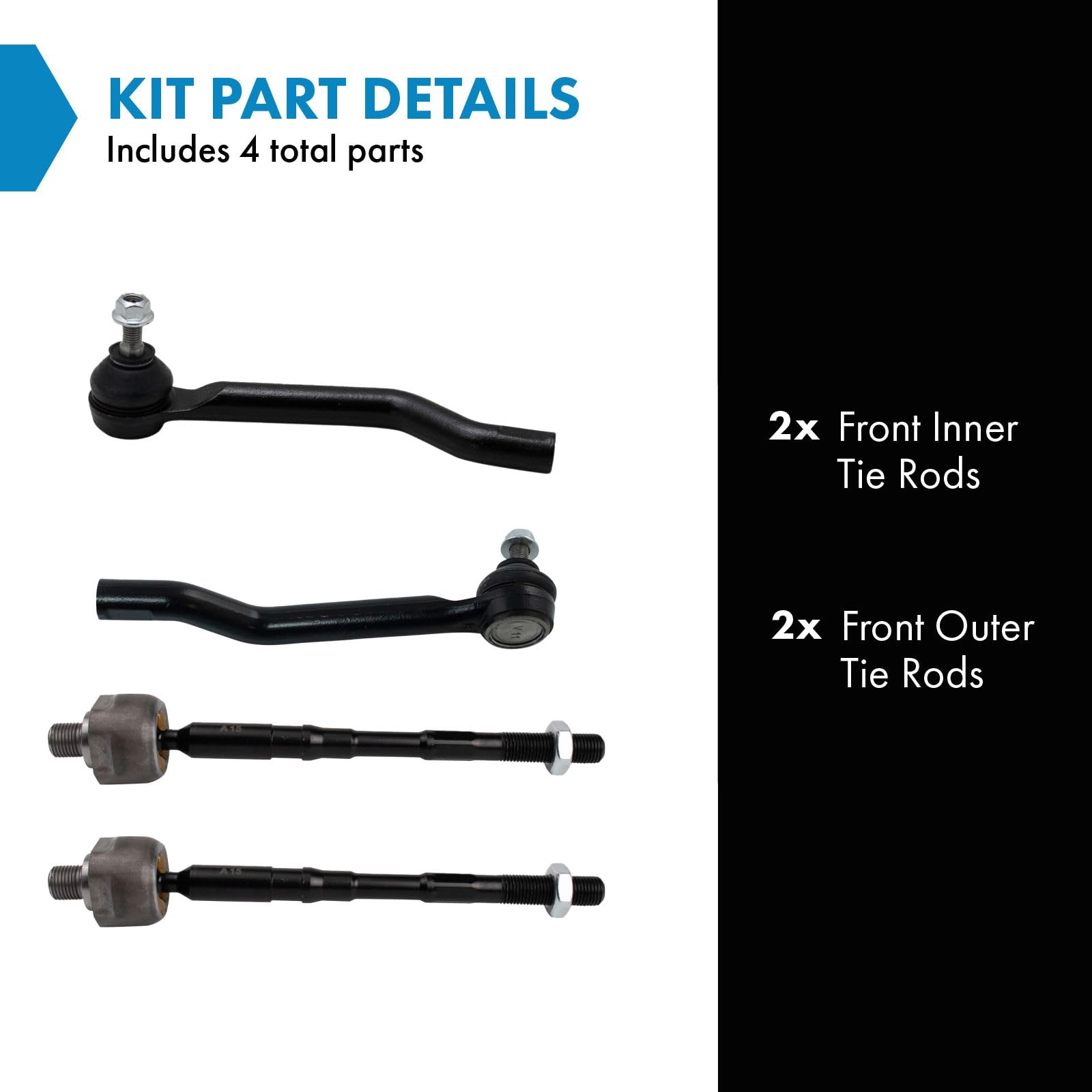 Trq Front Inner And Outer Tie Rod Set Compatible With 2014-2020 Nissan Rogue 2017-2022 Rogue Sport
