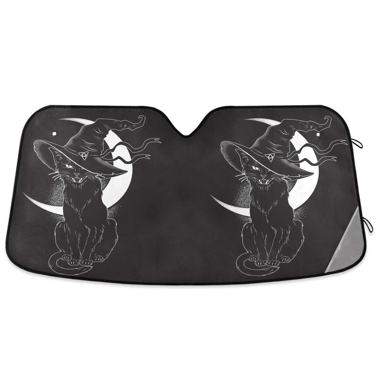 Oarencol Black Cat Car Windshield Sun Shade Witch Hat Moon Halloween Foldable Uv Ray Sun Visor Protector Sunshade To Keep Your V