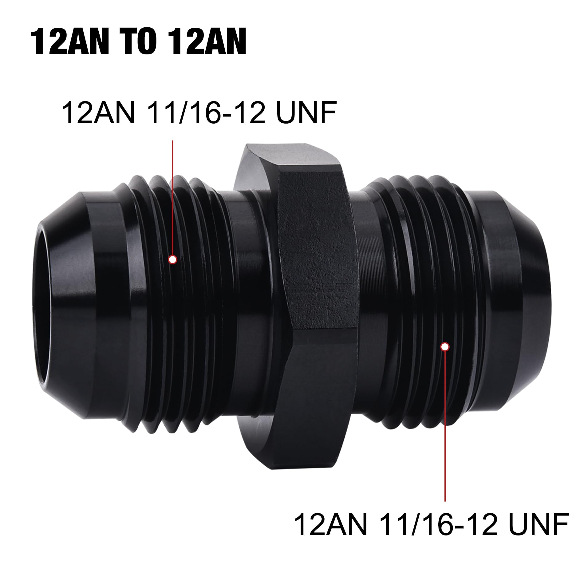 EVIL ENERGY 12AN Male to Male Flare Coupler Union Straight Fuel Hose Adapter Fitting Black