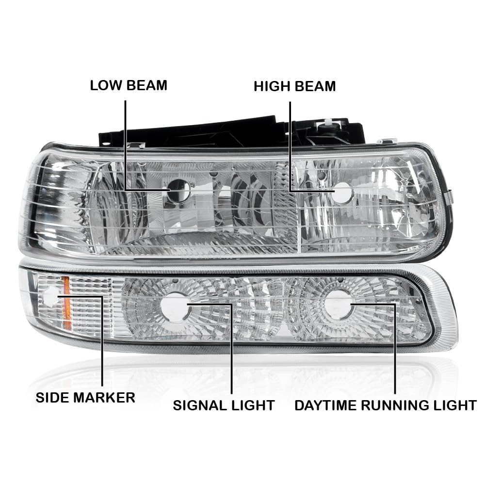 Pit66 Headlights Assembly, Compatible With Chevy 1999-2002 Silverado 1500 2500/2001-2002 Silverado 1500Hd 2500Hd 3500/2000-2006