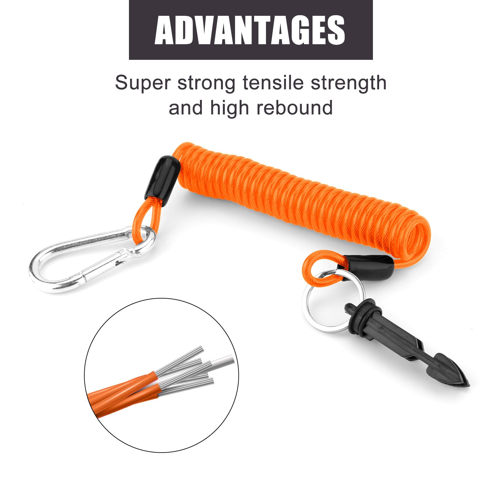 6 Ft Trailer Breakaway Cable, Heavy Duty Emergency Brake Safety Cable with Pin and Carabiner, High Elasticity Coiled Wire for RV