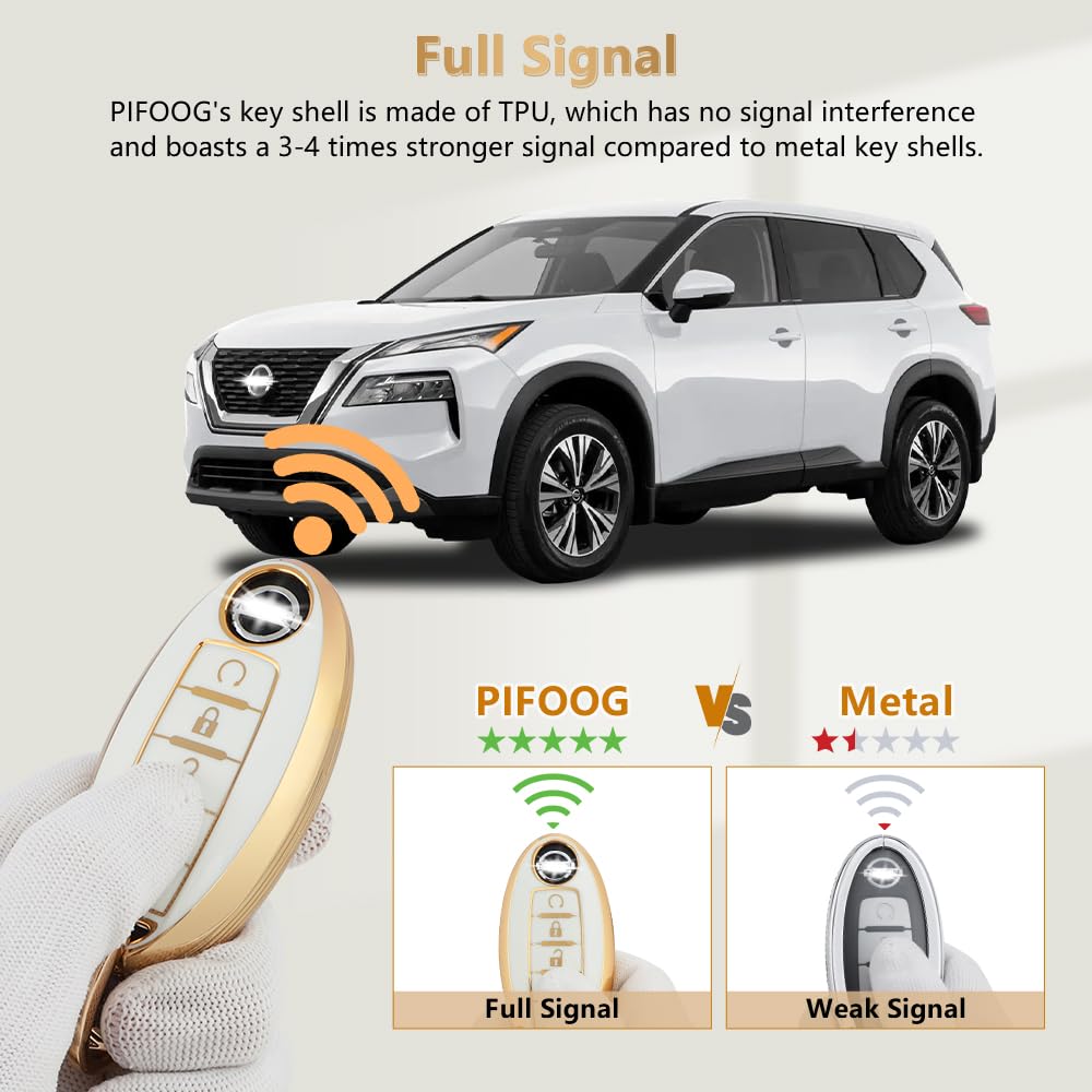 Pifoog Key Fob Cover For Nissan 5 Button Car Keys Case Shell Bling Keychain Accessories For Altima Rogue Pathfinder Sentra Maxim