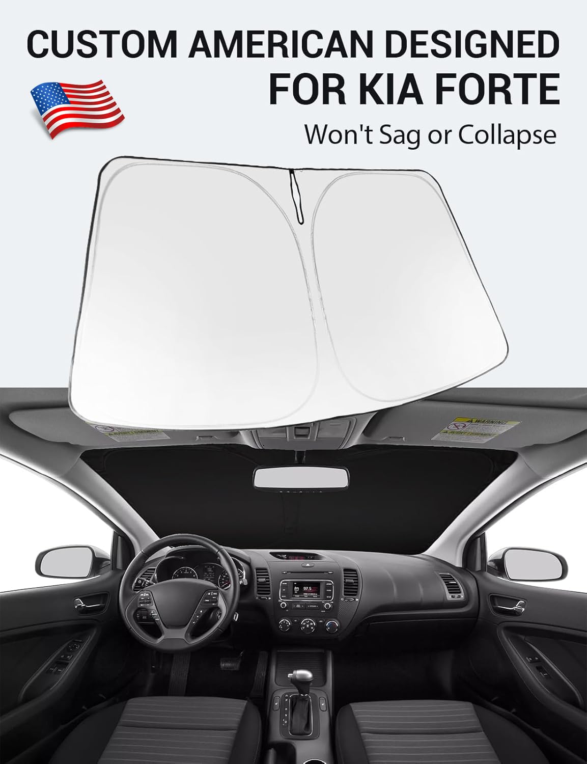 Proadsy Windshield Sun Shade for Kia Forte 2014-2018, Black & Silver Foldable Front Window Sunshade Protector, Custom Fit Accessories