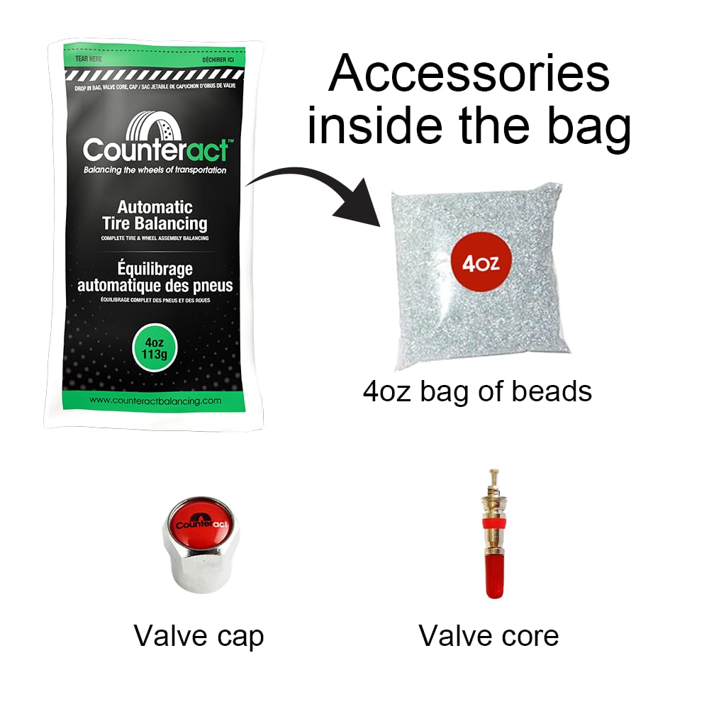 Counteract DIYTK4-2 DIY Tire/Wheel Balancing Beads Kit - for All Trailers, Includes (2) 4oz Bead Bags, (2) Valve Caps & Cores, (