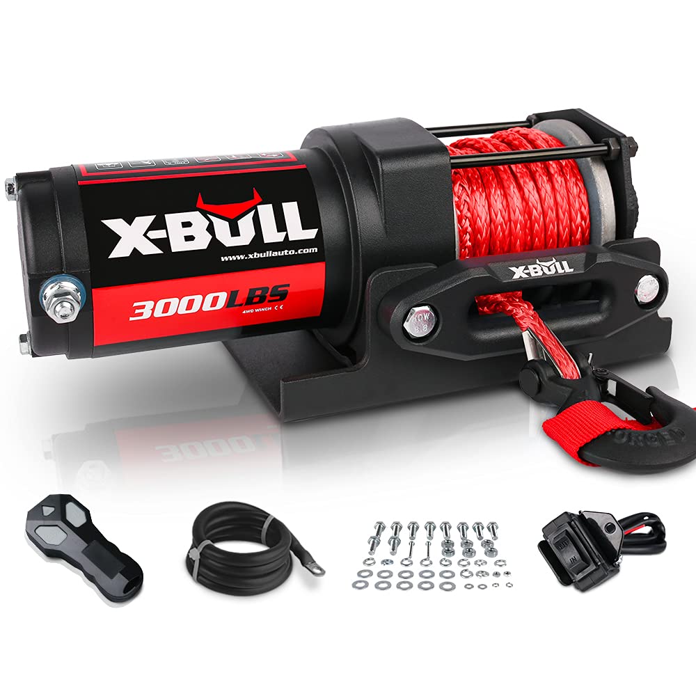 X-Bull 12V 3000Lbs Electric Winch Synthetic Rope Electric Winch For Towing Atv/Utv Off Road With Mounting Bracket Wireless Remot