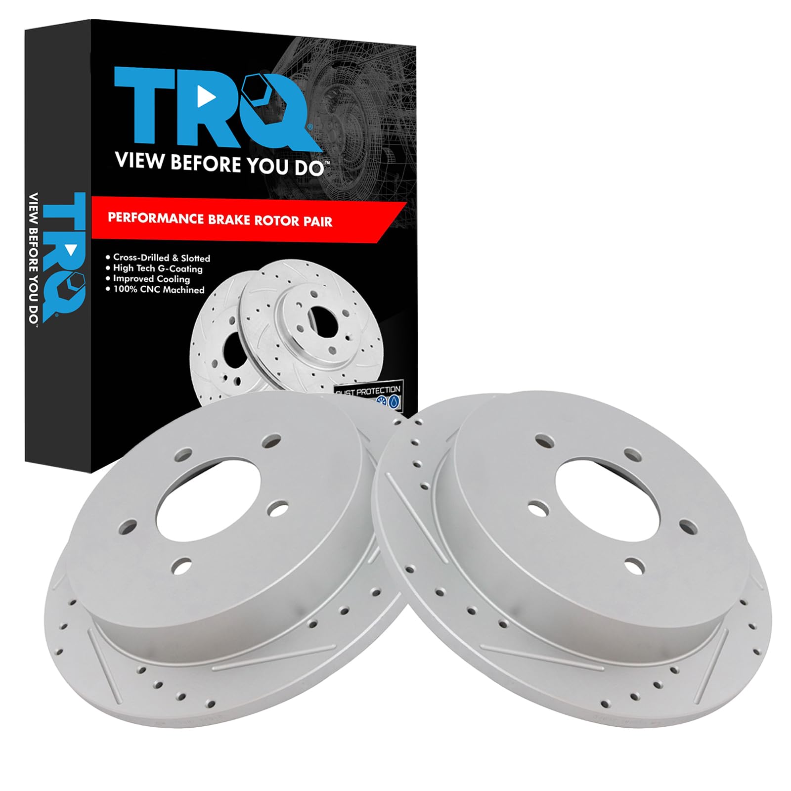 Trq Brake Rotors Set Performance Premium G-Coated Slotted X Drilled Compatible With 1997-2002 Ford Expedition 1997-2003 F-150 20