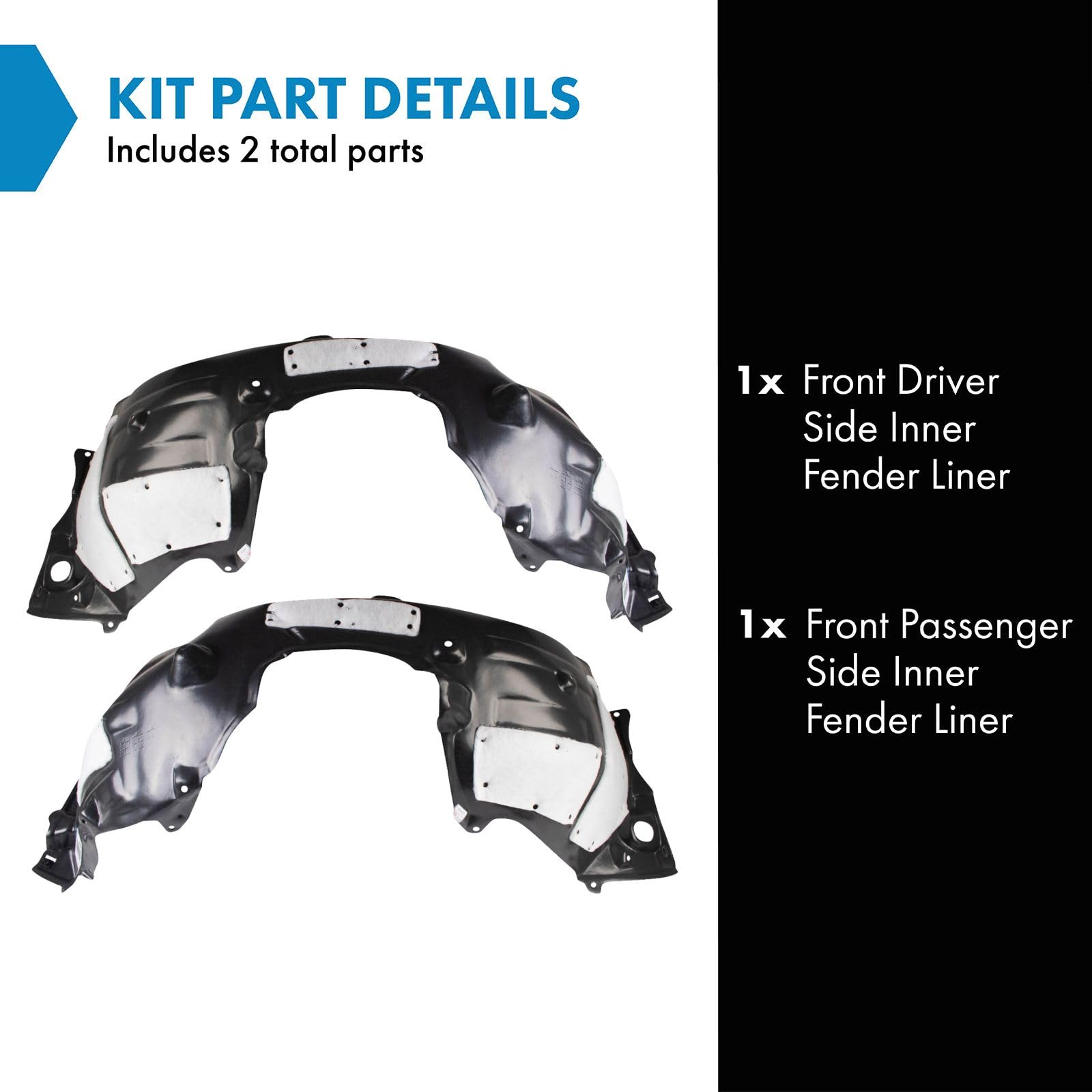 Trq Front Inner Fender Liner Set Compatible With 2019-2022 Toyota Avalon To1248225 To1249225