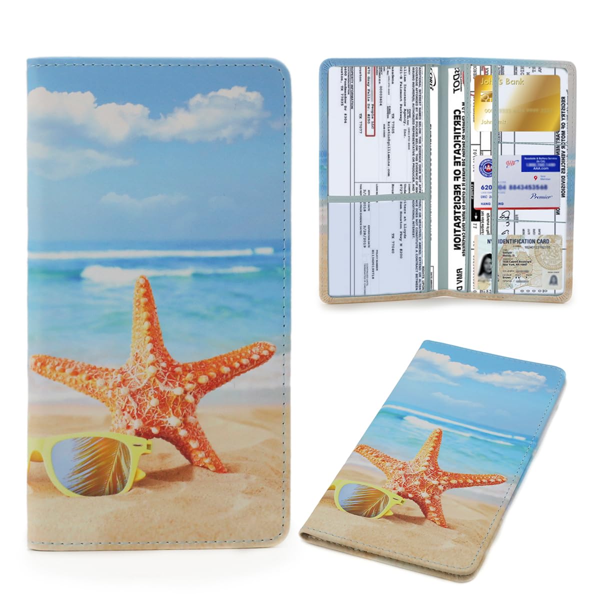 Tildosac Leather Car Registration And Insurance Card Holder, Car Document Holder For Cards License With Magnetic Shut(Blue)