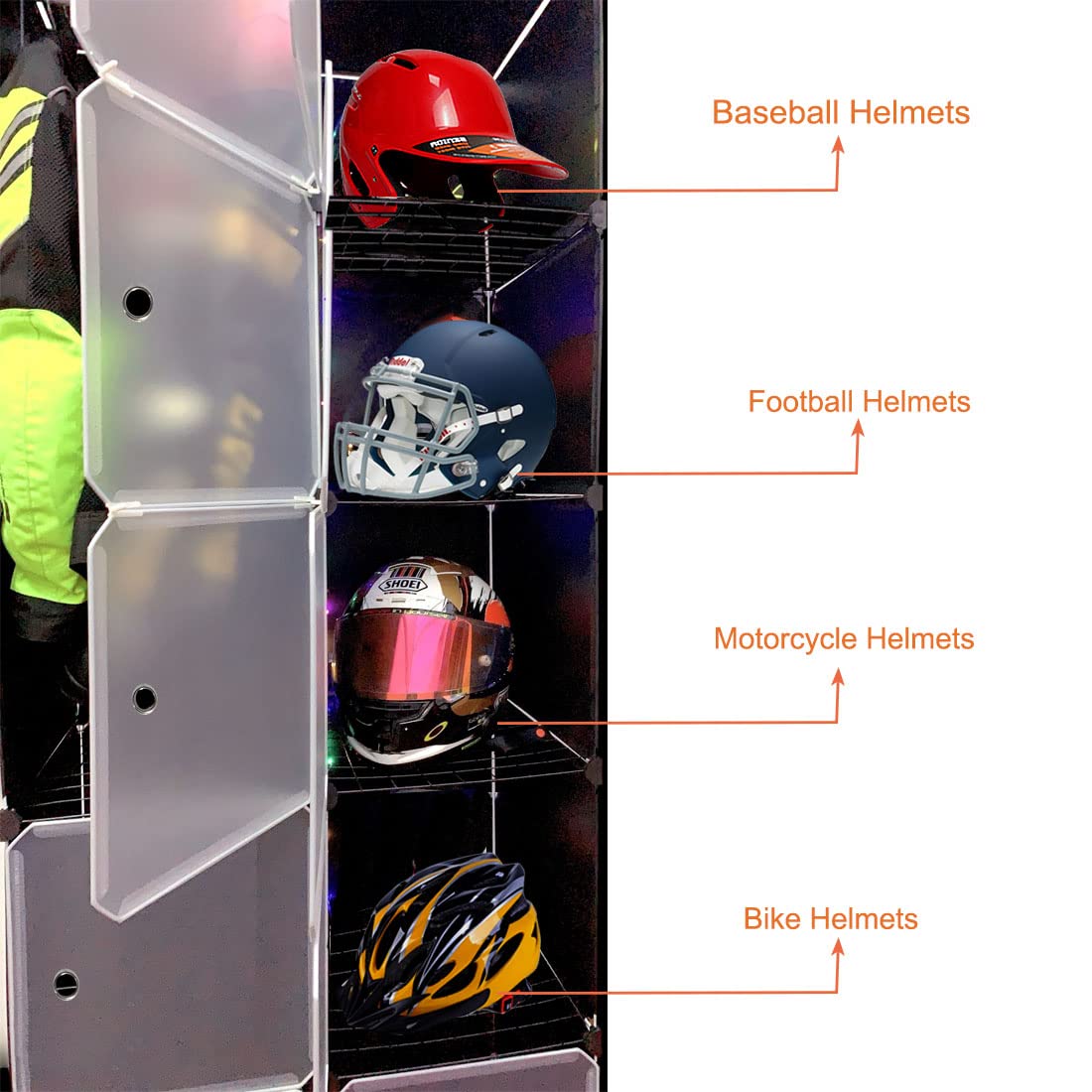 Lizipai Motorcycle Helmet Storage Rack,Helmet Organize Display Cabinet For Football Helmet, Bike Helmet, Baseball Helmet (Medium)