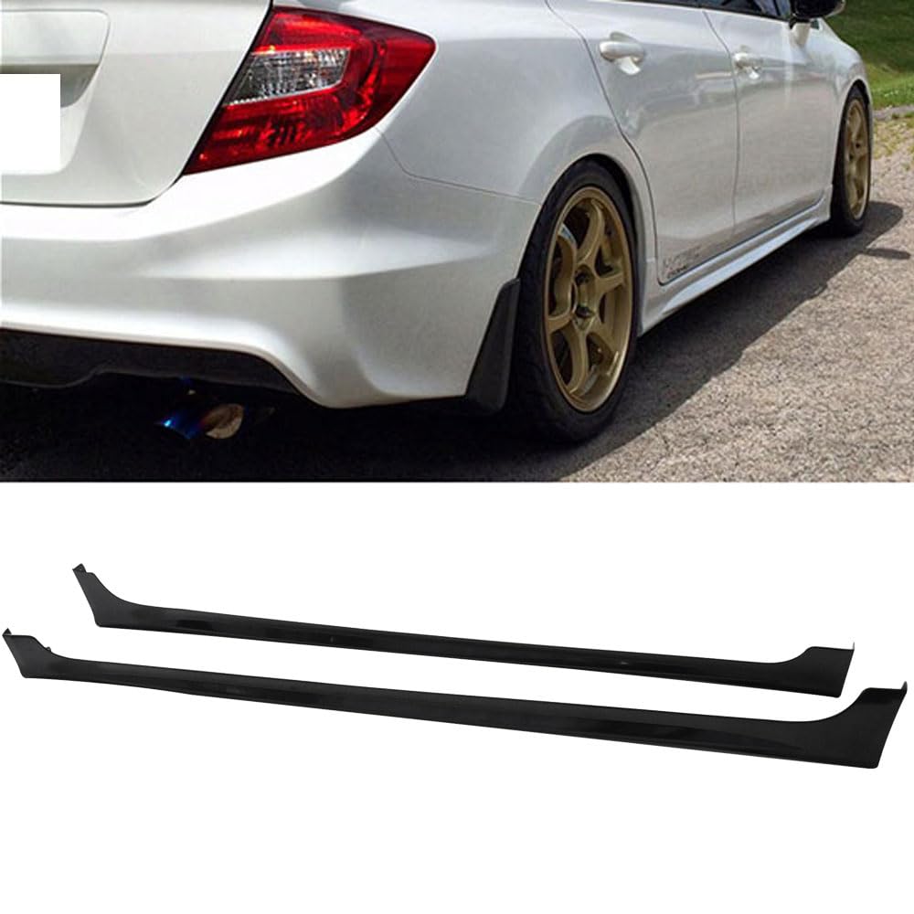 IKON MOTORSPORTS Side Skirts for 2012-2015 Honda Civic 4Dr - Unpainted Black ABS Plastic Rocker Panels Pair