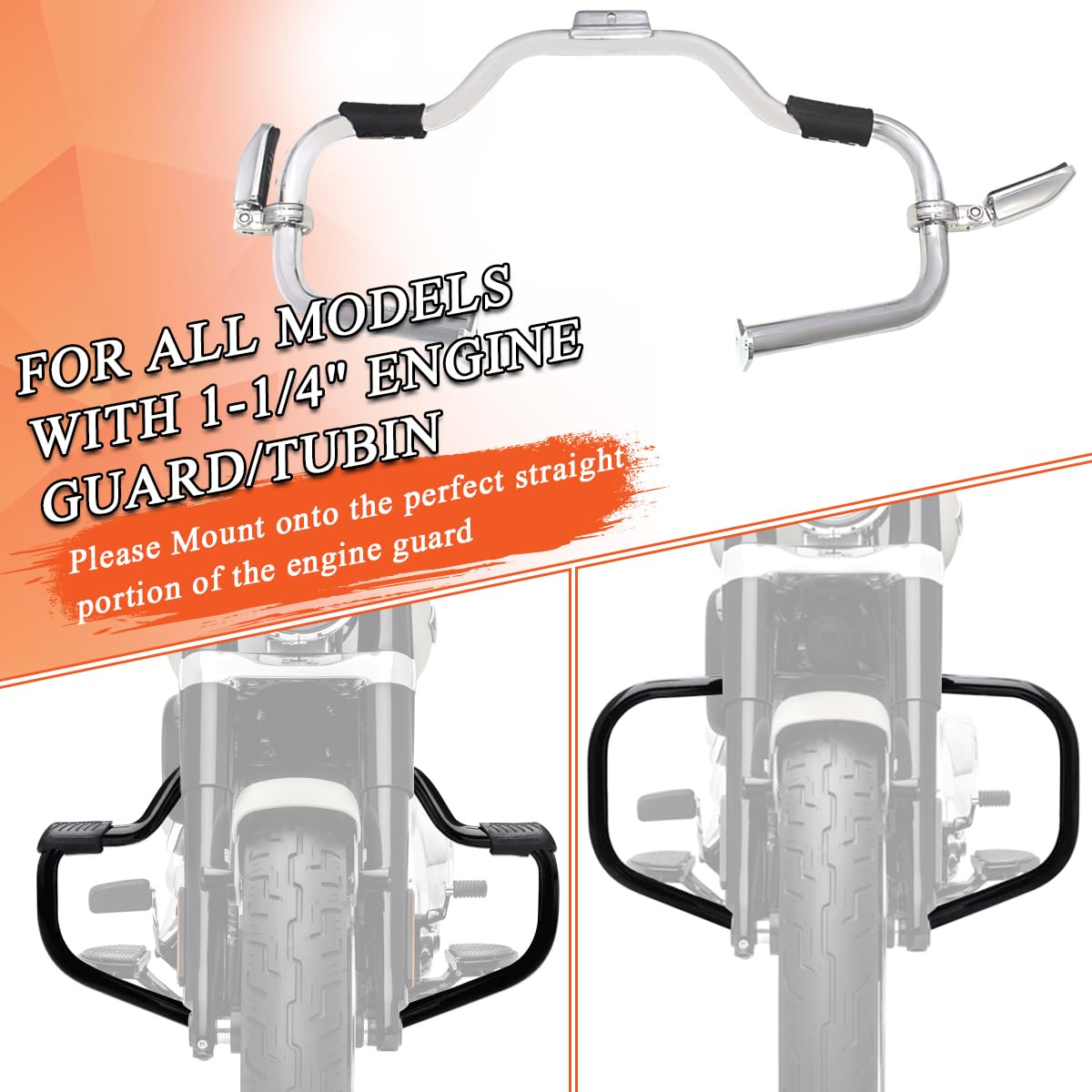 Fovplue 1.25' Highway Footpegs, Adjustable Footrest W/Mounting P-Clamps For Harley Touring Softail Dyna Sportster Honda Kawasaki Suzuki Yamaha Indian Victory With 1-1/4' Engine Guard/Tubing, Chrome#1