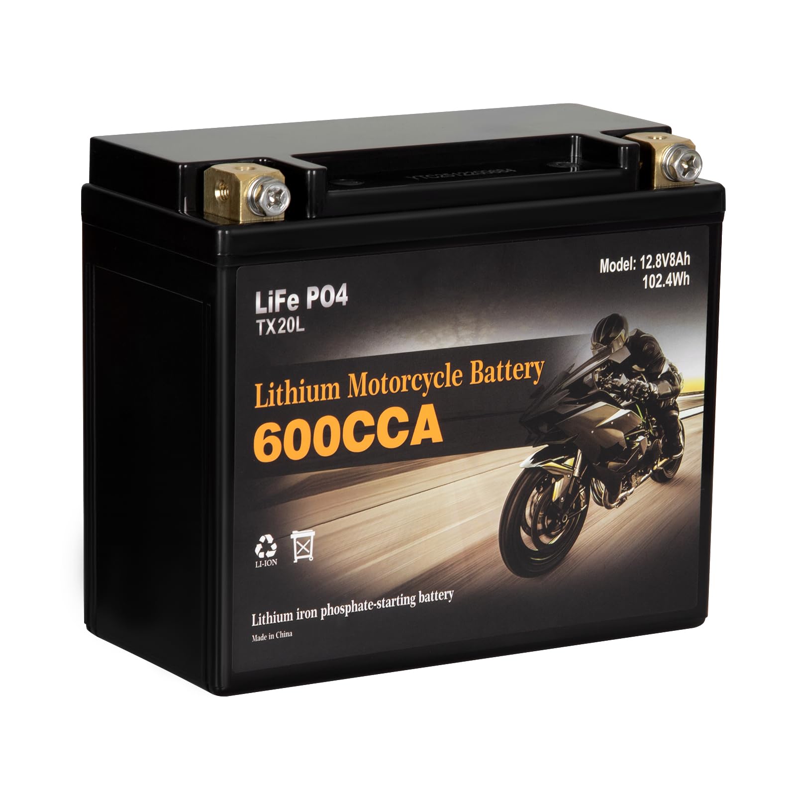 Autocessking YTX20L-BS Lithium Motorcycle Battery, Group 20, 600A LiFePO4 Battery, 12V 8AH ATV, UTV, Jet Ski, 4 Wheeler, Snowmob