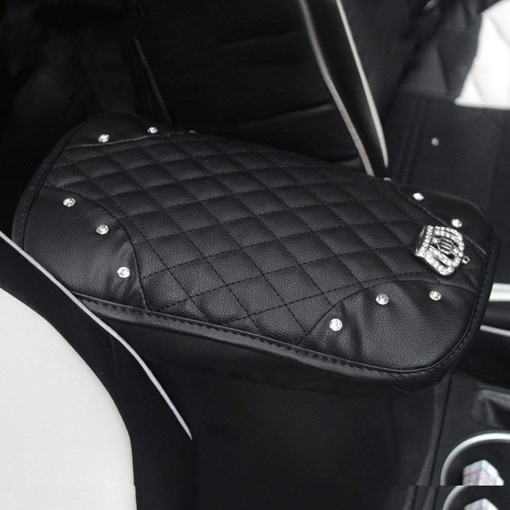 Diamond Center Console Cover Bling Arm Rest Cover For Car Armrest Cover Women Girl 7.5' X 11',Black