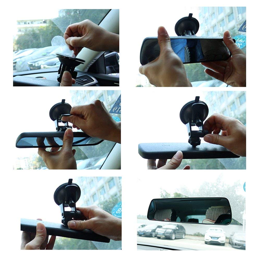Car Rear View Mirror 9.8 Day/Night Rearview Mirror, Universal Anti-Glare Truck Mirror Interior Suction Cup Wide View Mirror - De