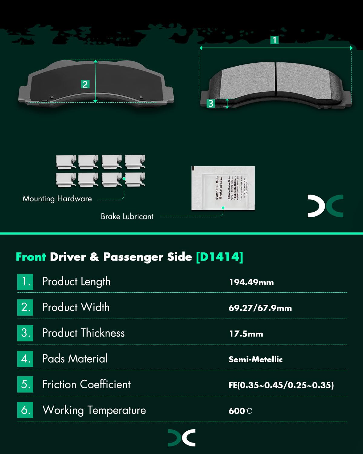 Scitoo D1414 D1602 Front Rear Brake Pads Sets Fit For Ford For F-150 2012-2020