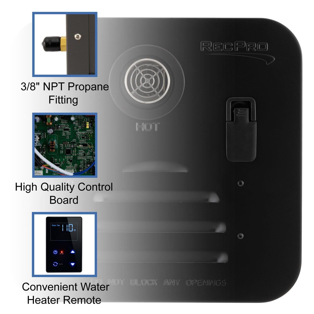 Recpro Rv Tankless Hot Water Heater | On Demand Hot Water | 42,000 Btu | Gas | Remote Control Included (18'' X 18'' Door Size, B
