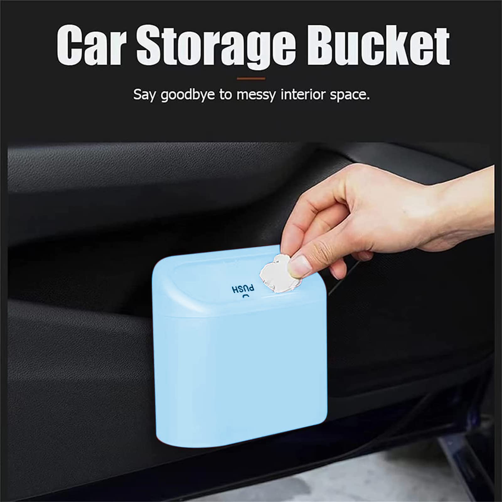 Car Trash Can, Mini Car Bin With Lid 2 Trash Bag Blue, Cute Car Accessories For Storage And Organization,Small Trash Can For Car