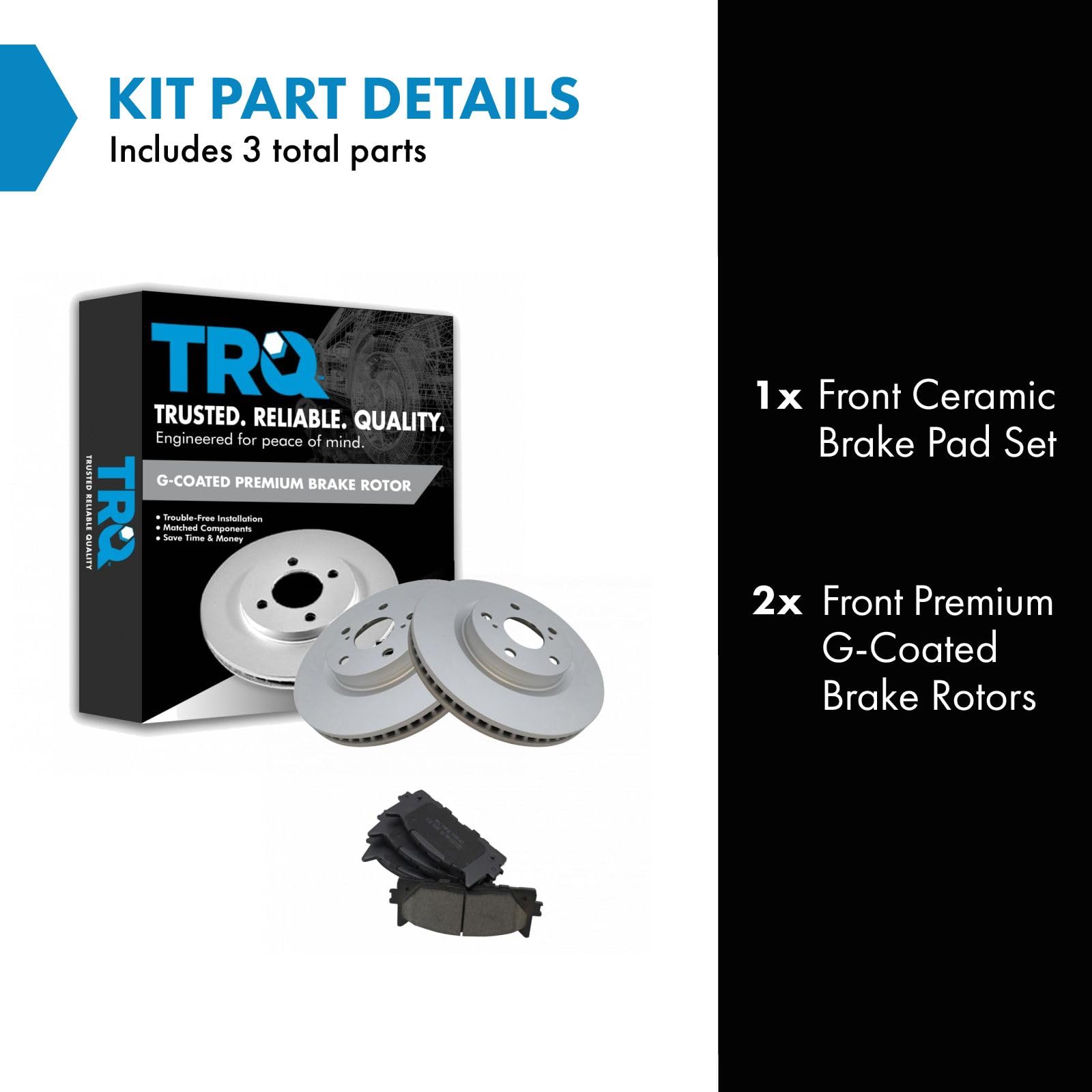 Trq Front Brake Pad & Rotor Kit Brake Pads Brake Rotor Ceramic Premium G-Coated Compatible With 2013-2018 Lexus Es300H 2007-2018