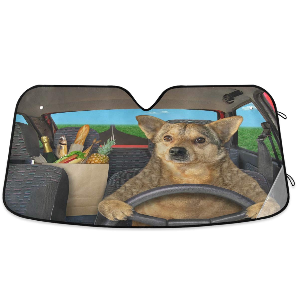 Oarencol Funny Dog Driving Car Windshield Sun Shade Foldable Uv Ray Sun Visor Protector Sunshade To Keep Your Vehicle Cool (55''
