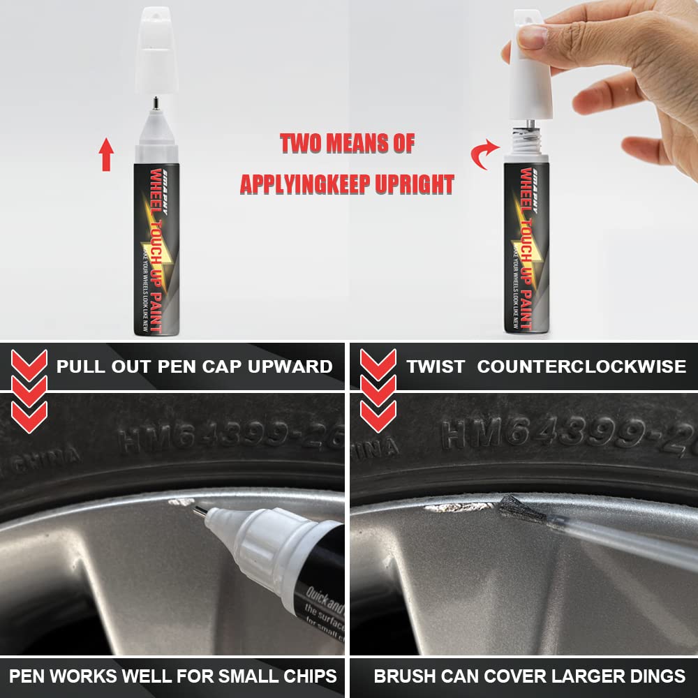 Silver Rim Touch Up Paint, Wheel Repair Paint Quick And Easy, Touch Up Paint For Cars Wheel, Silver Car Rim Paint For Car Wheel Repair, Universal Color For Rims (Medium Silver)