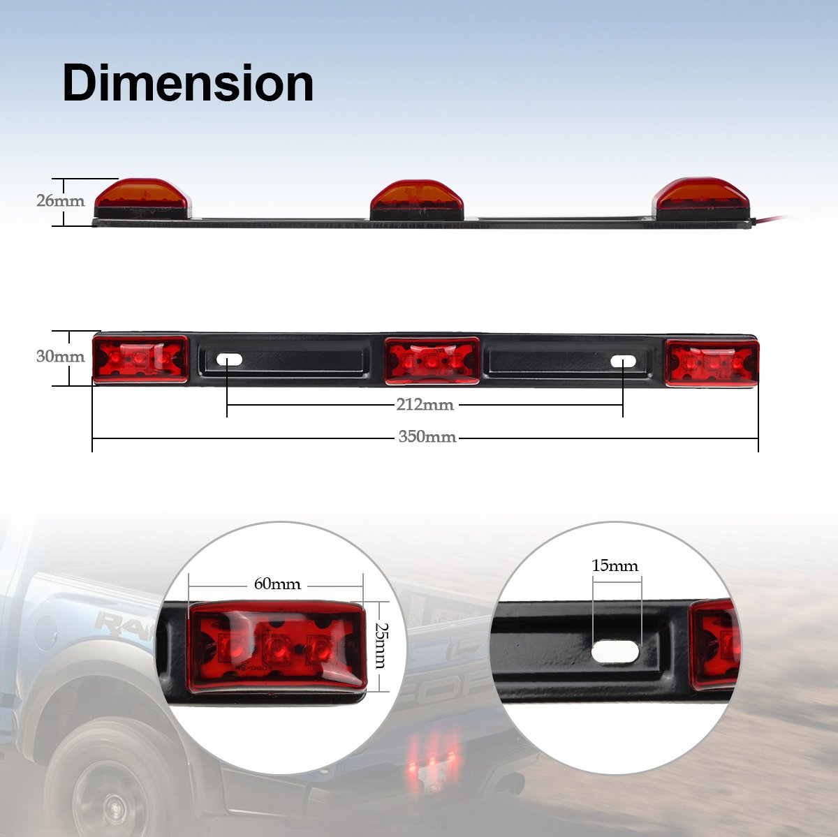 Partsam Red Clearance Id Bar Marker Light 3 Light 9 Led Trailer Sealed Stainless Steel, [Dot Approved] Sealed 3-Light Truck And