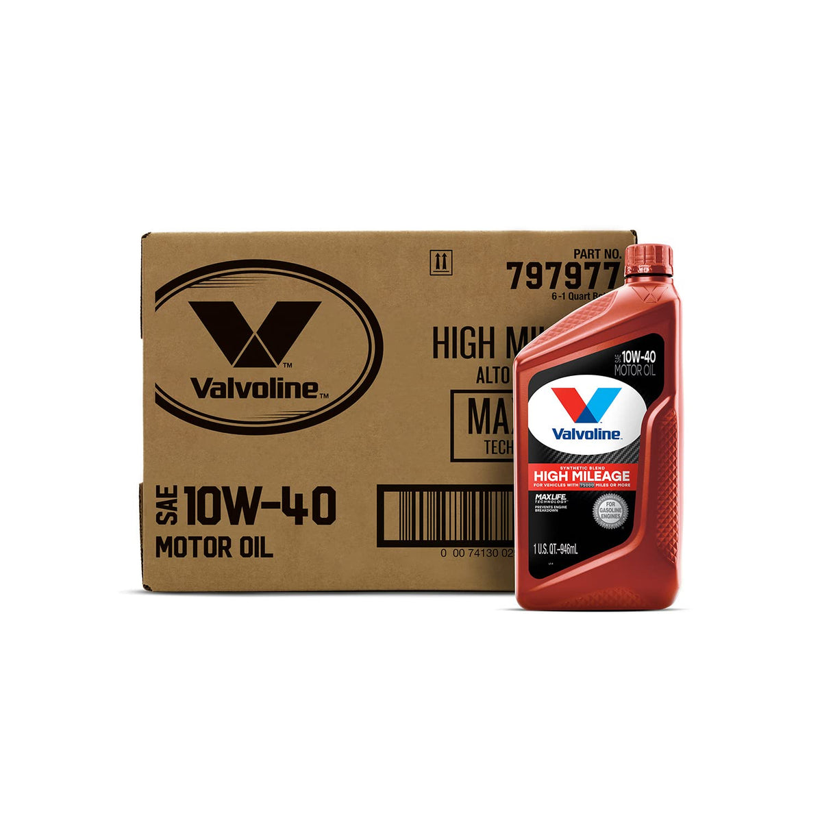 Valvoline High Mileage With Maxlife Technology Sae 10W-40 Synthetic Blend Motor Oil 1 Qt, Case Of 6