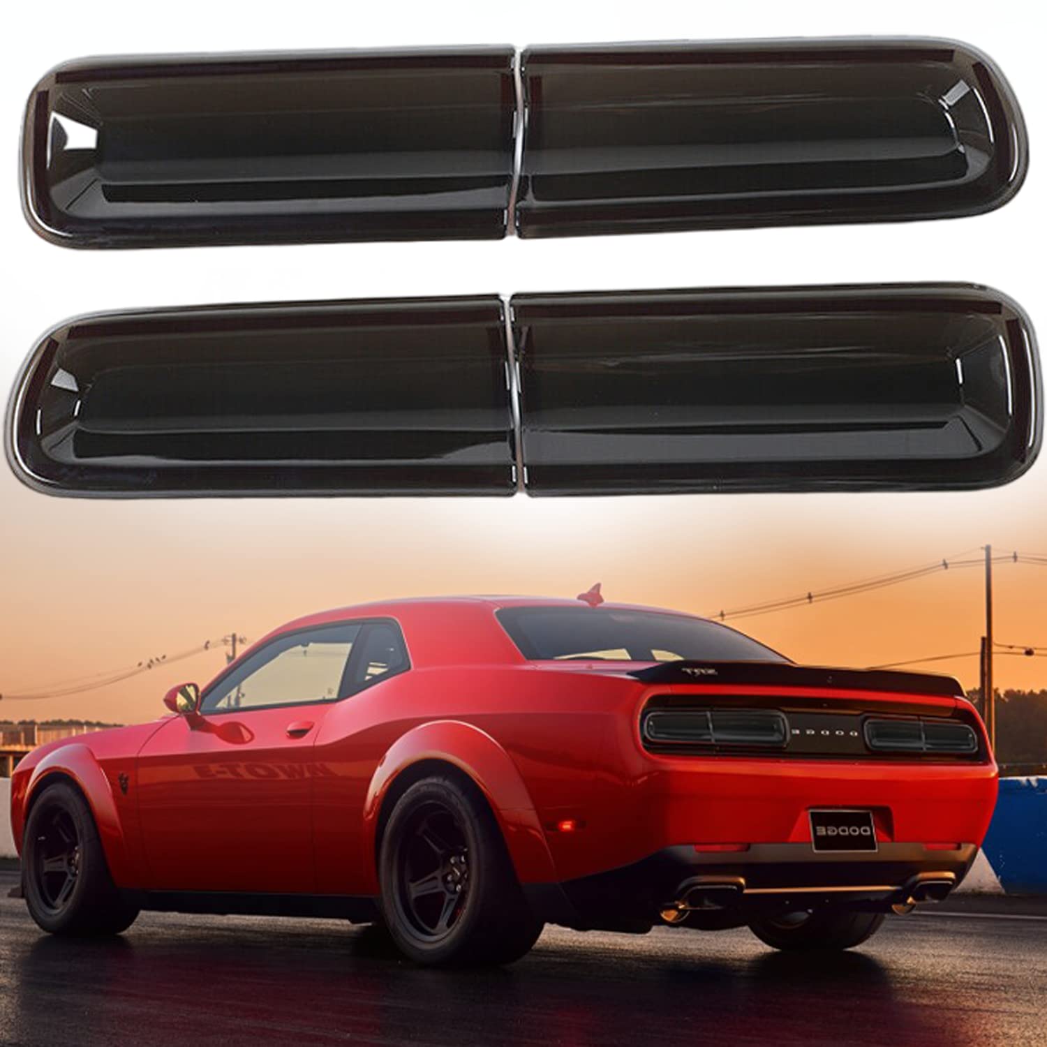 Camoo Smoked Tail Light Covers Rear Light Guards Trim Exterior Accessories For Dodge Challenger 2015-2023 (4Pcs)