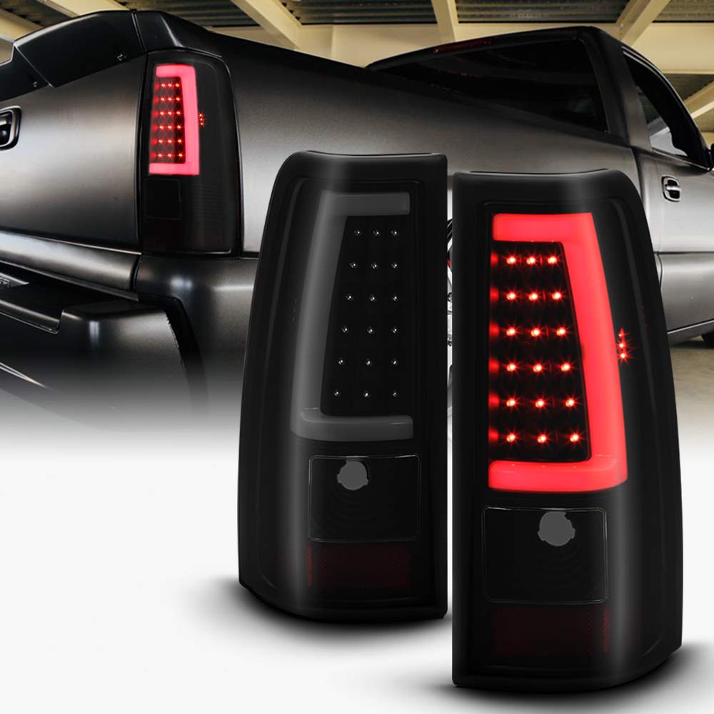 Acanii - For 2003-2006 Chevy Silverado 1500 2500 3500 Black Housing Smoked Lens Led Tube Tail Lights Brake Lamps Pair
