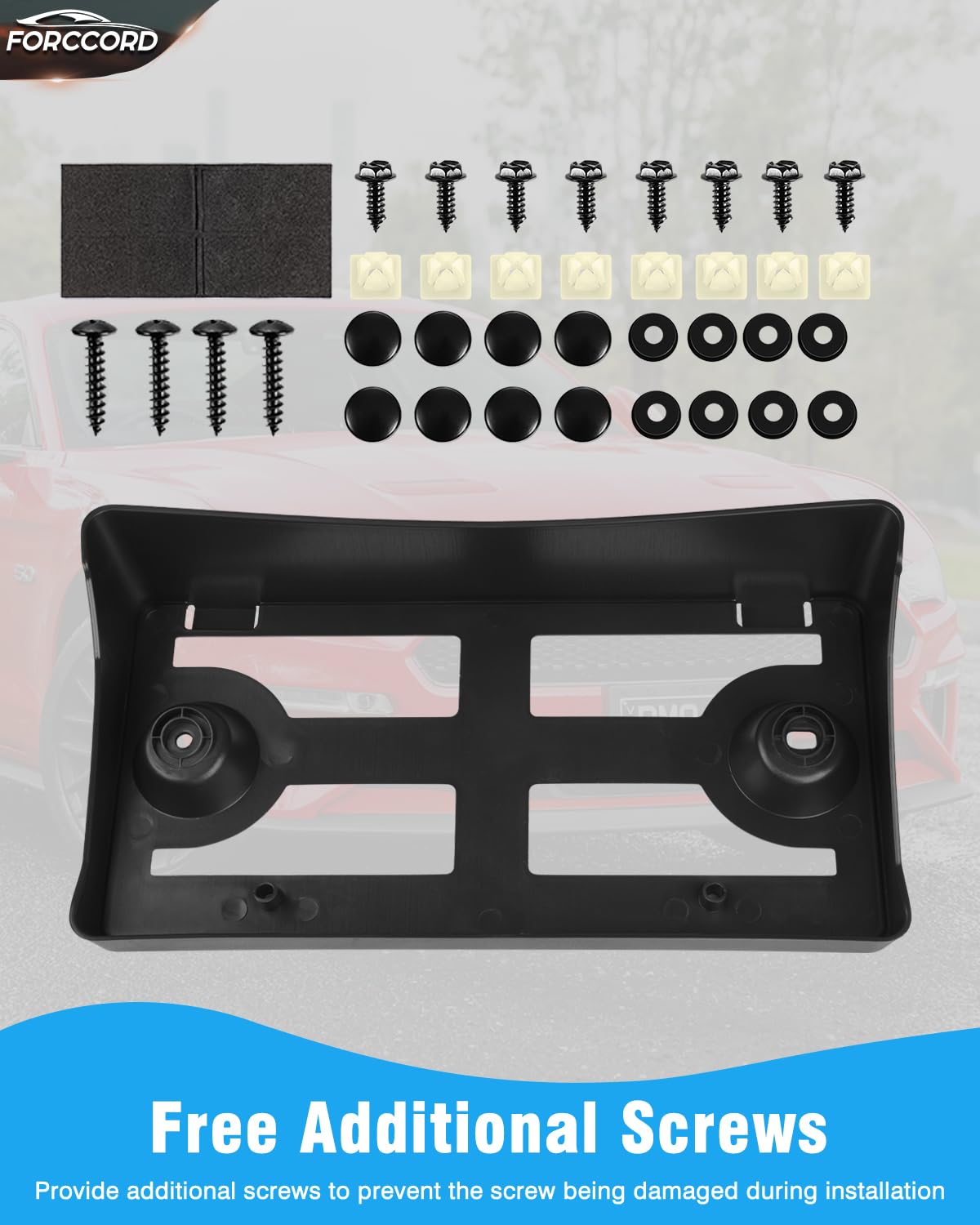 Forccord License Plate Frame Fit For 2018-2022 Ford Mustang Front License Plate Frame Black Car Accessories Replacement Jr3Z17A3