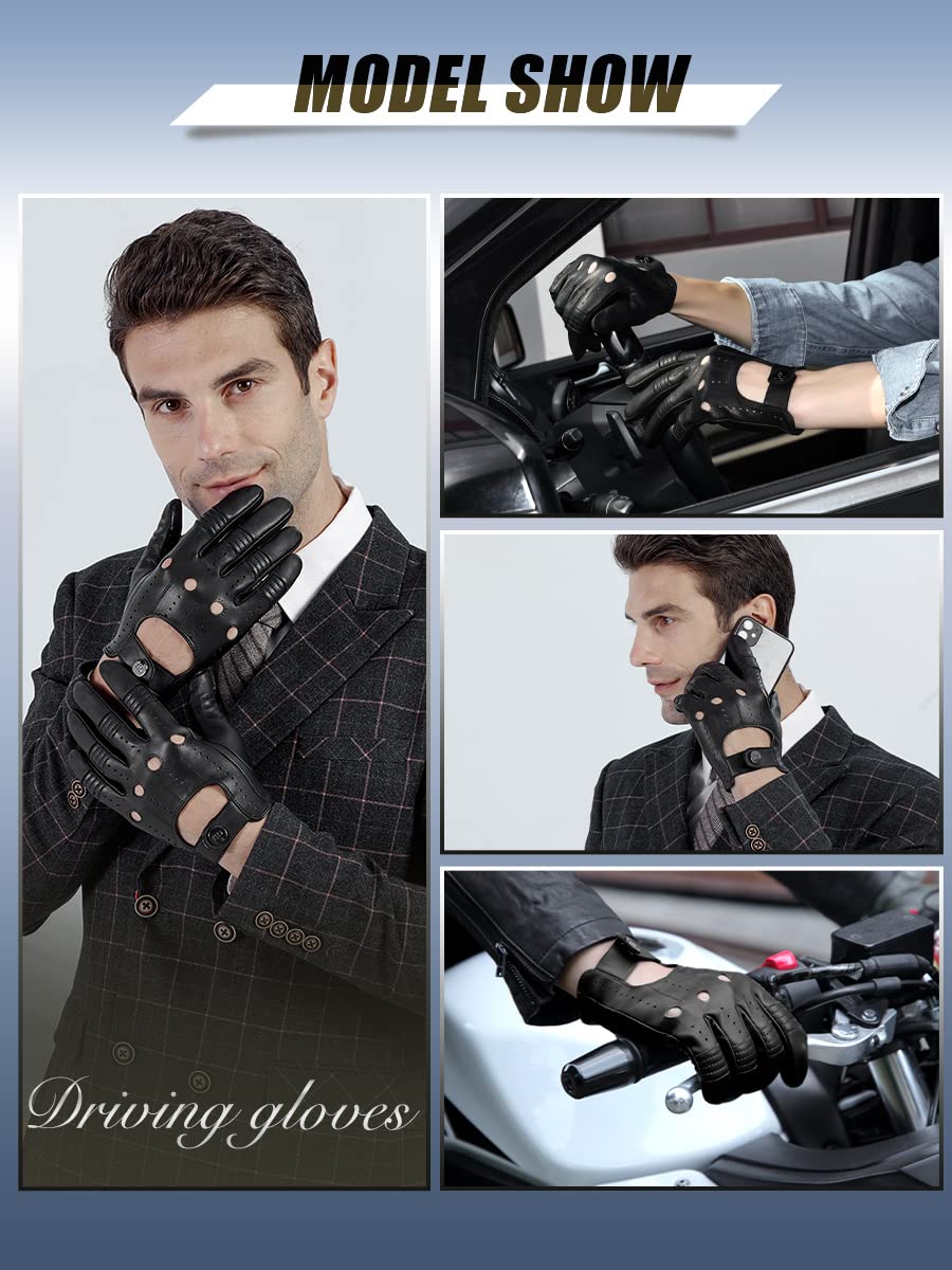 Gsg Men Genuine Leather Gloves Black Unlined Biking Touchscreen Driving Gloves X-Large,Black Palm Hole