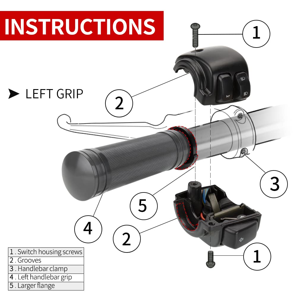 Kicry 1' Motorcycle Hand Grips Black Chrome Handlebar Grips Compatible With Harley Touring Honda Yamaha Suzuki Kawasaki (Black-A)
