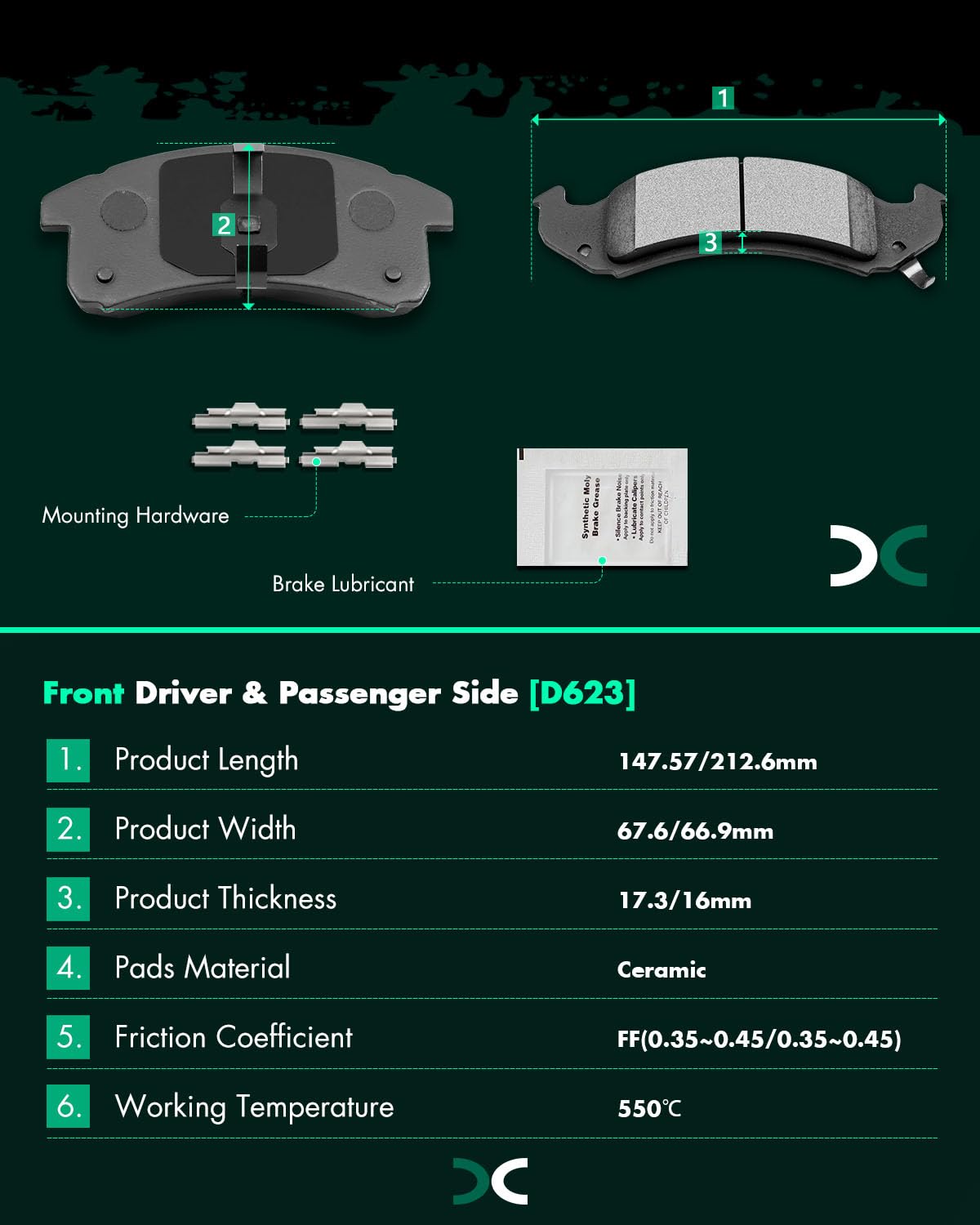 Scitoo D623 Ceramic Brake Pads Sets Front Fit For Buick 1994-1999,For Cadillac 1994-1996,For Chevrolet 1994-1997,For Oldsmobile