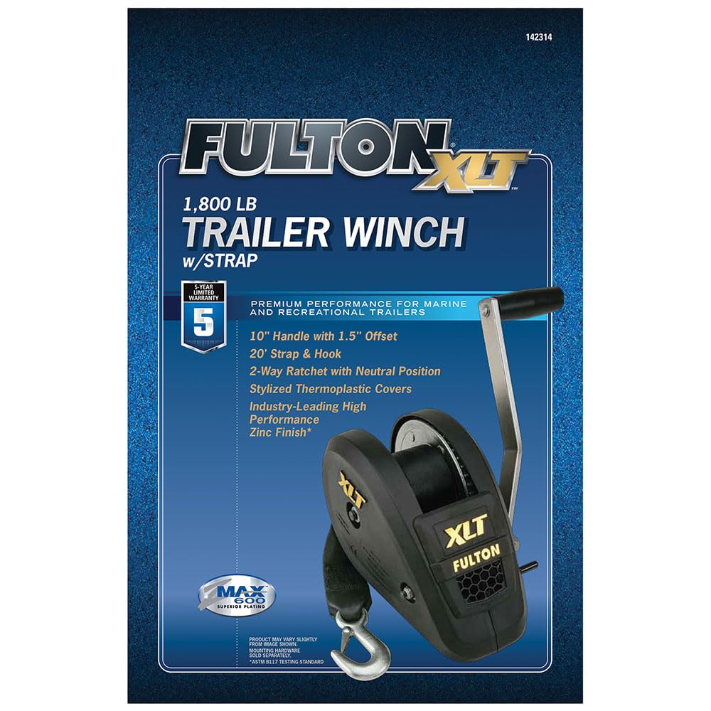 Fulton 142314 Xlt Single Speed Winch With 20' Strap And Cover - 1800 Lbs. Capacity, 1 Pack , Black