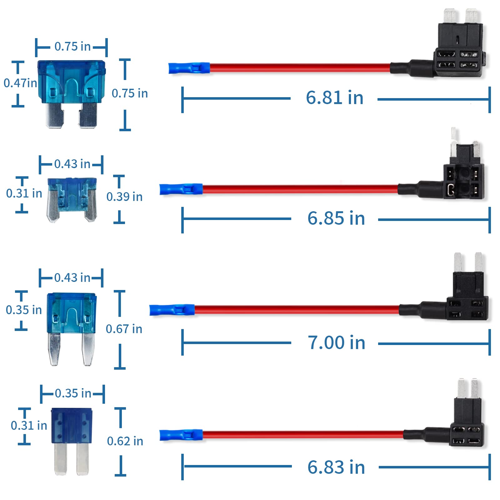 Murealy Add-A-Circuit Fuse Tap Adapter 4 Types 12V And Fuse Kit 15Amp, Fuse Tap With Micro2 Mini Standard And Low Profile, Auto