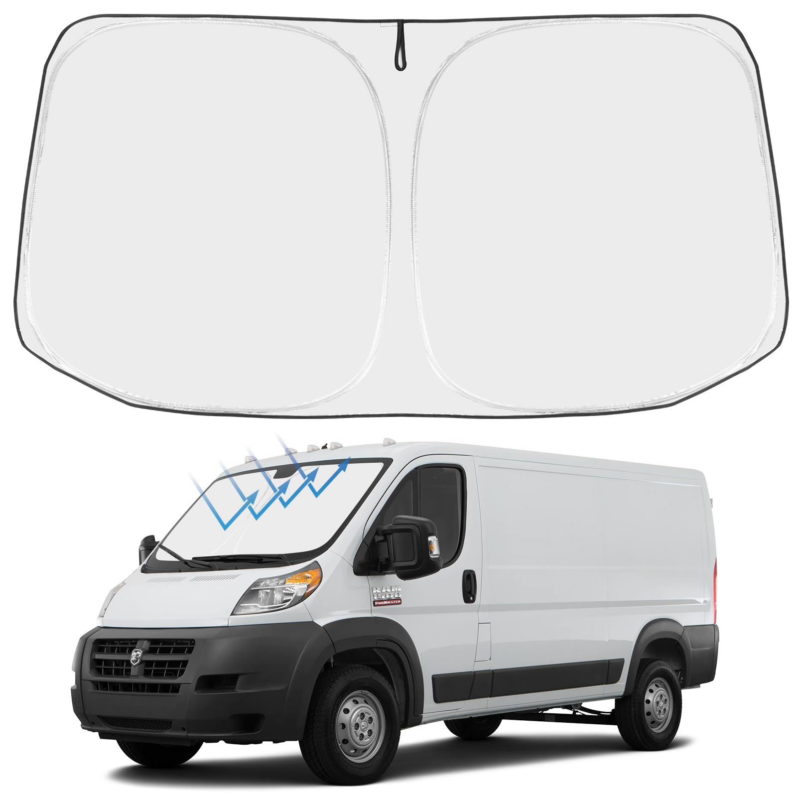 Proadsy 2025 Upgrade Windshield Sun Shade Custom Fit Dodge Ram Promaster 2014-2024 2025 4-Layer Foldable Front Sunshade Protecto