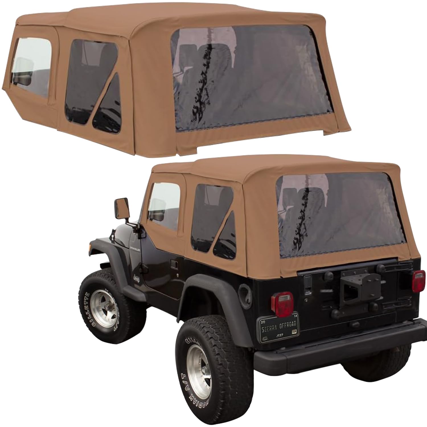 Sierra Offroad Soft Top For 1997 To 2006 Jeep Wrangler Tj - Saddle, Sailcloth Vinyl - 2 Door Jeep Soft Top With Rear Plastic Tin