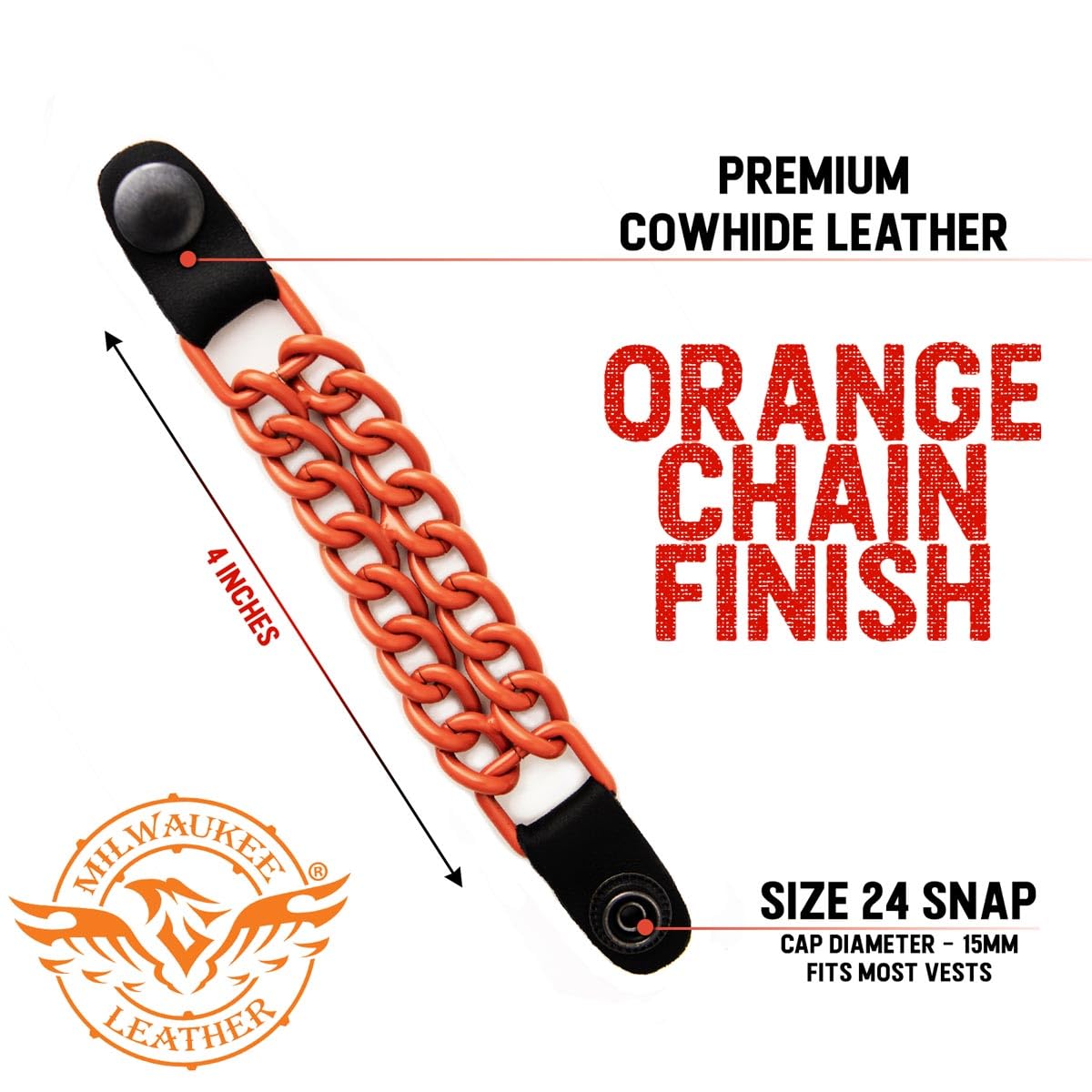 Milwaukee Leather 4 PC Vest Extenders - Double Chain with Genuine Leather 4 or 6 Inch Extension - 4 Inch