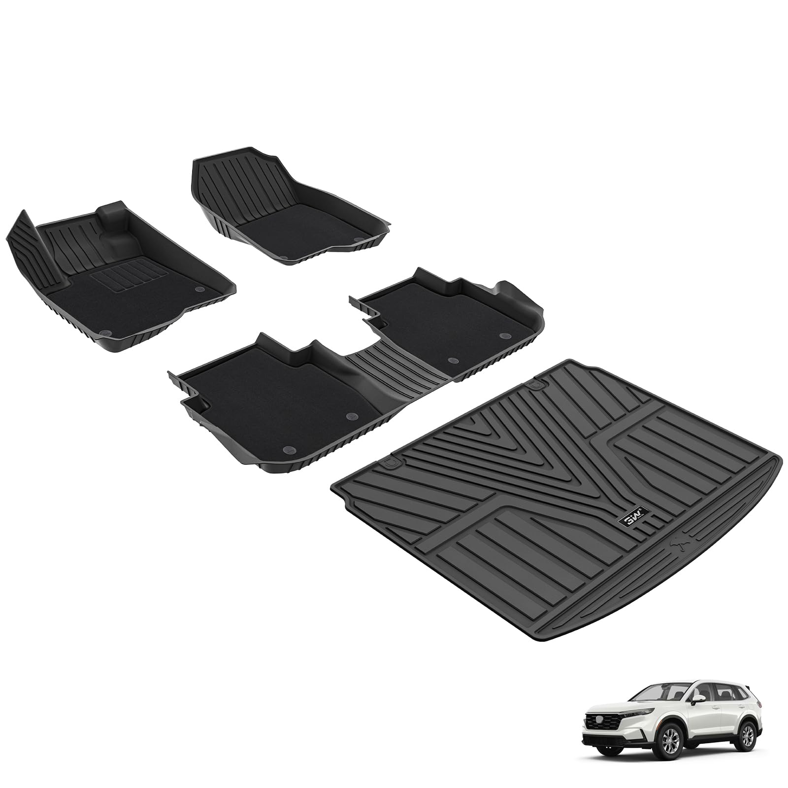 3W Floor Mats(With Carpet) & Cargo Liner Fit For Honda Cr-V 2023 2024 2025 2026 Tpe All Weather Waterproof Custom Fit Automotive