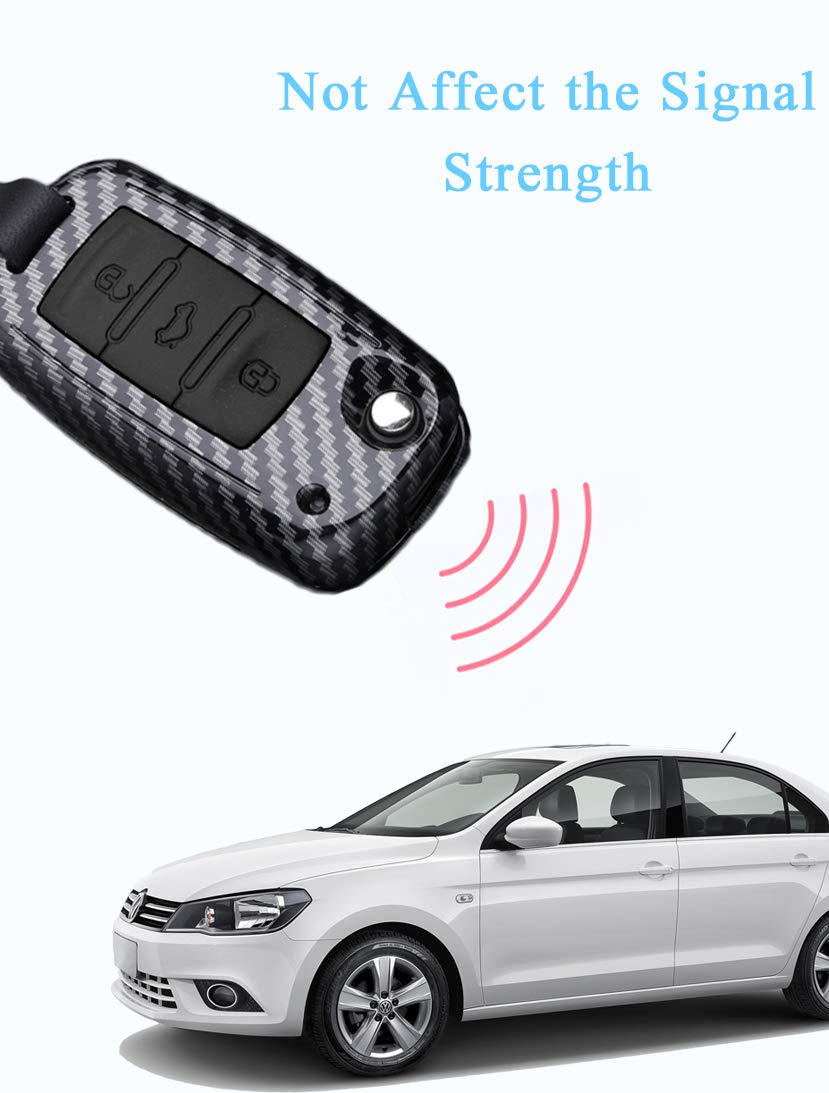 Sanrily 1 Pcs Red Flip Key Cover Case For Volkswagen Jetta Passat Golf Beetle Gti Tiguan Eos Keyless Keychain Holder Stylish Abs Plastic Full Protection Carbon Fiber Texture Key Shell