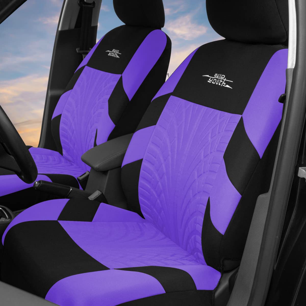 Autoyouth Front Car Seat Covers High Back Bucket Seat Cover For Most Cars, Suvs, Sedan, Trucks, Vans Universal Fit 3D Tire Tread