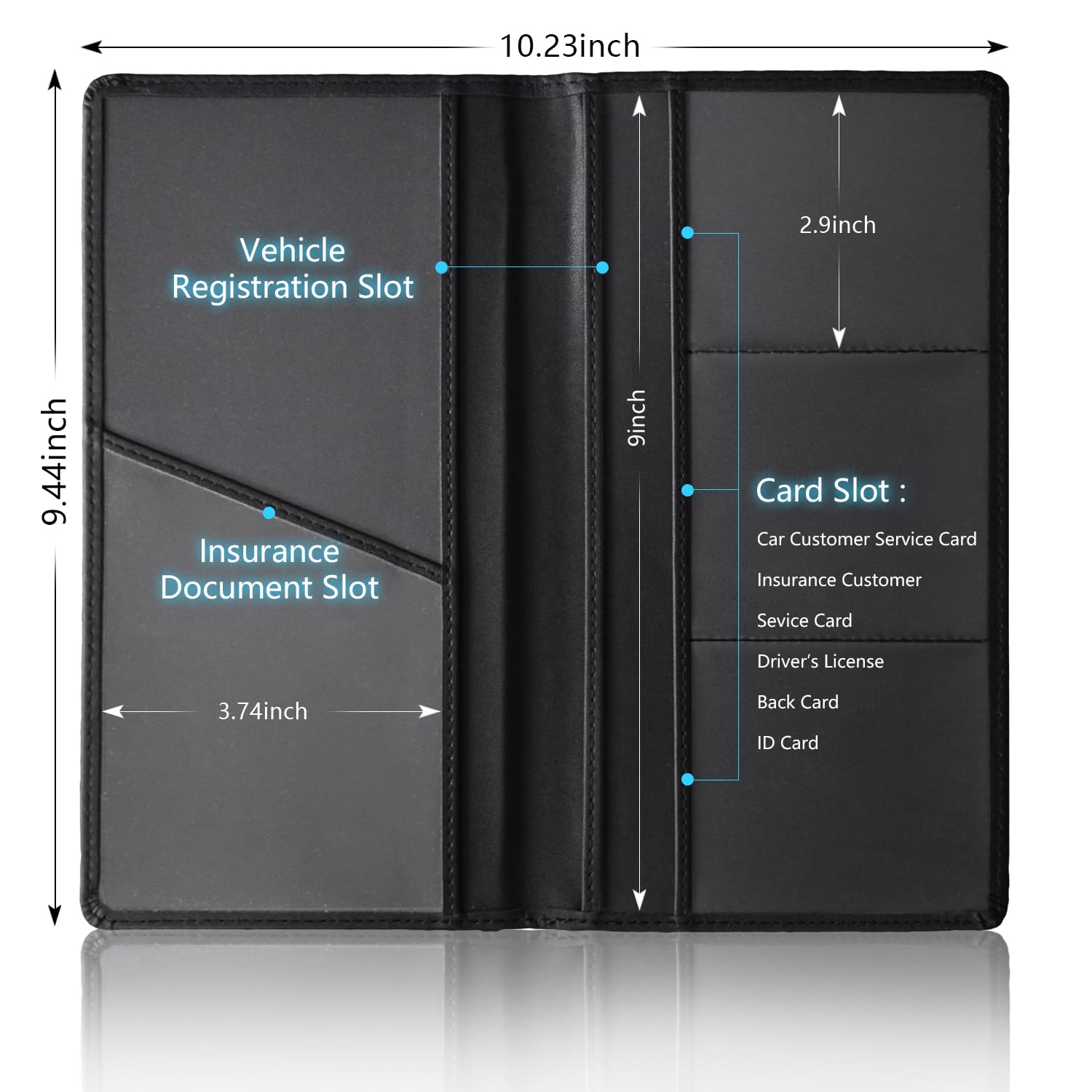 Annloysky Tri-Color Sports Car Leather Registration And Insurance Holder, Vehicle Glove Box Car Organizer, With Magnetic Shut Fo