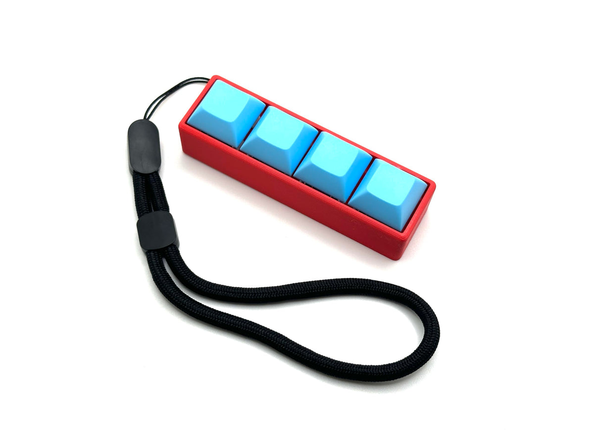 Four-Button Clicky Mechanical Switch Fidget Toy | Stim Toy, Stress Relief, Adhd (Red Base, Baby Blue Keycaps)