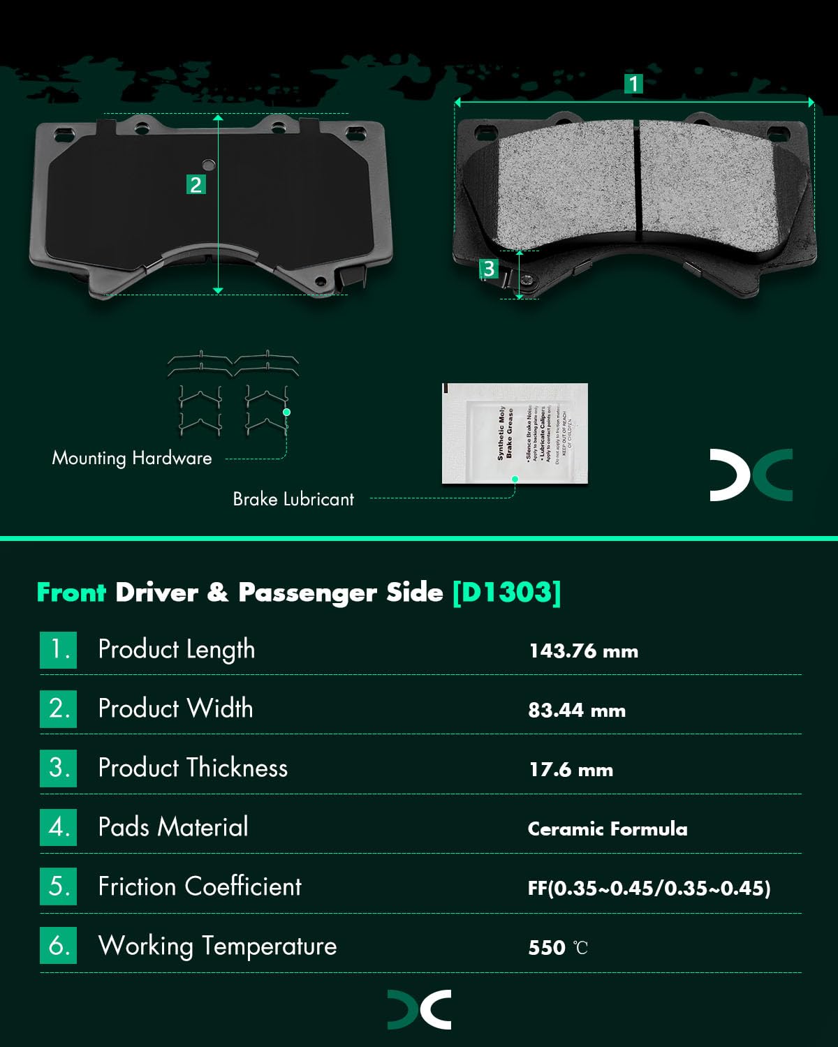 Scitoo D1303 Front Ceramic Brake Pads Sets Fit For Lexus Lx570 2008-2011 2013-2019,For Toyota For Land Cruiser 2008-2011 2013-20