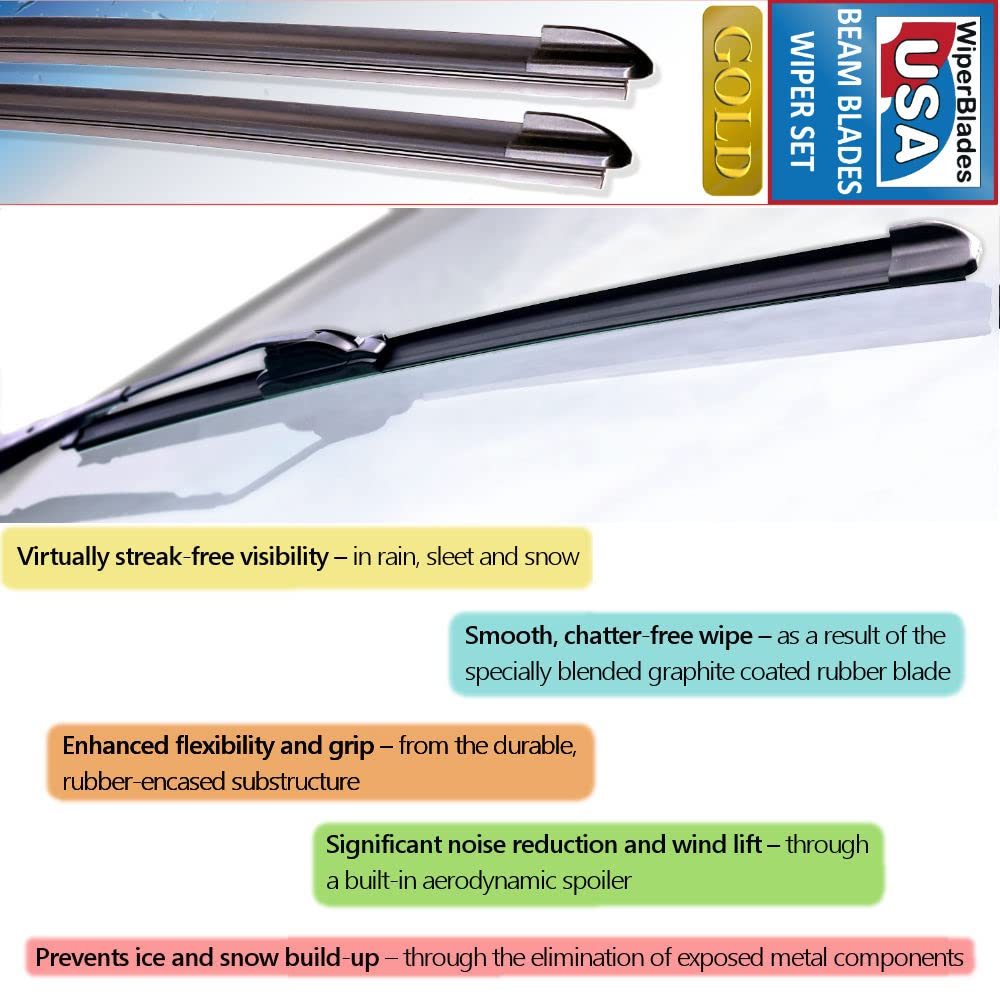 Beam Blade Wipers Replacement Set For 2022 Chevrolet Trax W/Rear - Wiperbladesusa Gold Beam Wiper Blades Wipers Set