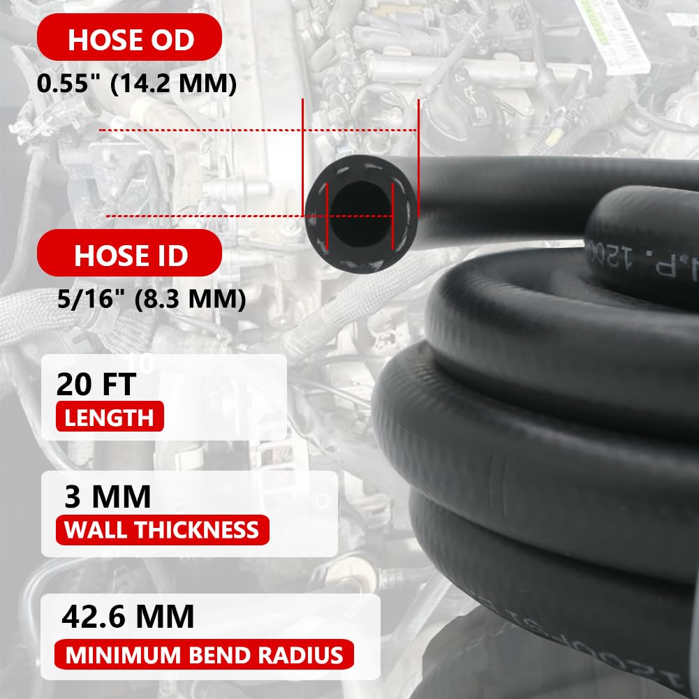 Byredio 5/16 Fuel Injection Hose -10Ft High Pressure Transmission Cooler Hose Line 300Psi For Gas/Diesel/Oil/Vacuum/Marine/Boat/