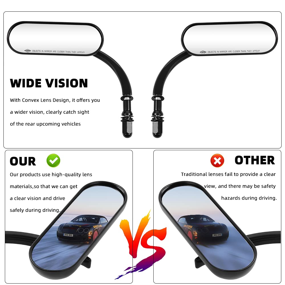 Goodfitment - Black Oval Shape Motorcycle Mirrors,Upgrade Rearview Motorcycle Mirrors Compatible With Harley Road King Softail S