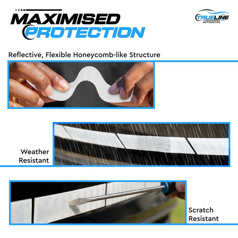 True Line Automotive Rear Trunk Reflective Car Stickers - High-Intensity Car Reflective Stickers - 5 PCS Reflective Stickers for Car, Back Fender Trim Sticker Safety Markers (Silver)